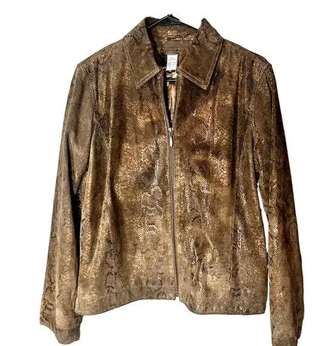 Chico's  sz 0 Women's Suede Leather Jacket Brown Snakeskin Metallic Small