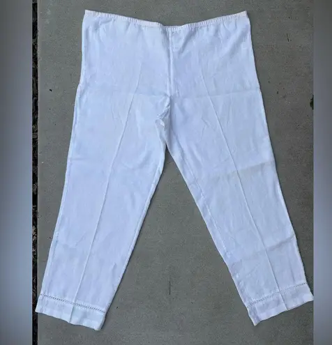 Magaschoni White Eyelet Cropped Pants 100% Linen Women’s Size Large