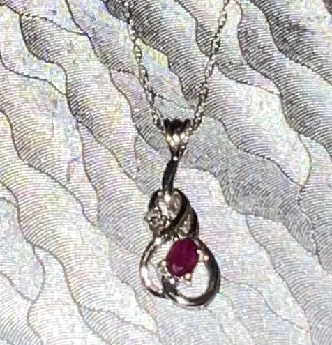 Ruby 14K White Gold Diamond & ? Necklace
