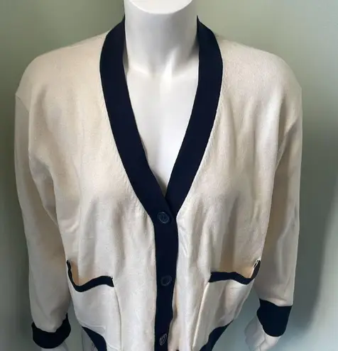 ZARA  Preppy Classic Knit V-neck Cardigan with Contrast Trim Ecru/Navy size large thumbnail 11