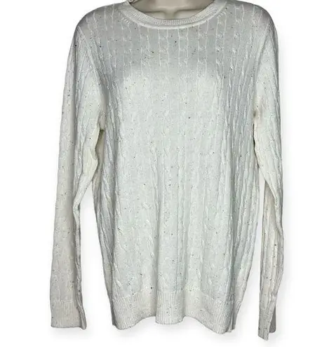 kim rogers Ivory Speckled Cable Crew Soft Sweater Size PM