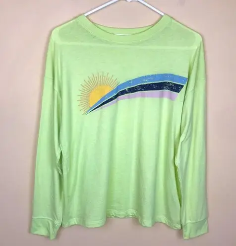 C&C California Women’s Rising Sun Graphic Print Neon Green Long Sleeve Shirt