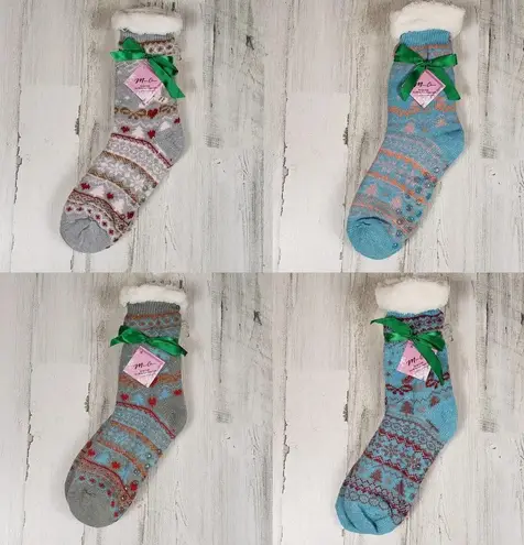 New Set of 4 Mari Clare Sherpa Lined Holiday No Slip Slipper Socks Women's