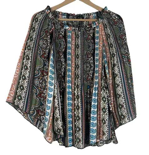 Melissa Paige Top Womens S Multicolor Wide Sleeve Flowy Pleated Boho 70s Hippie