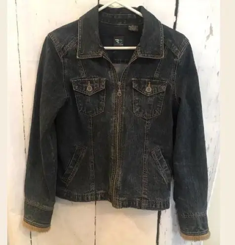 French Cuff Small Zip Up Denim Blue Jean Jacket