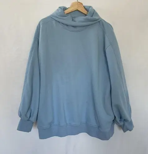 Anrabess Light Blue Oversized Pullover Sweatshirt With Cowl Neck & Ribbed Cuffs Size L