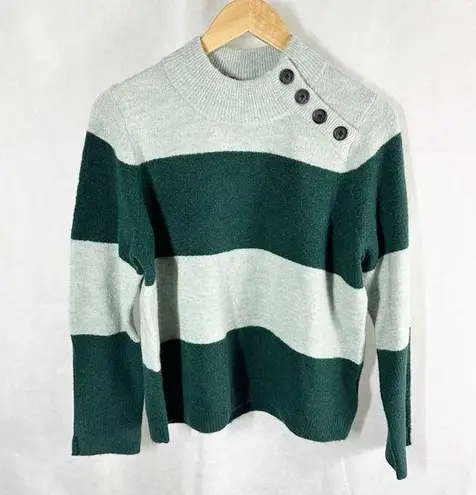 Whistles Stripe Button Neck Jumper Wool Blend Sweater Size Small Green Multi