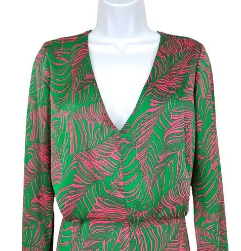 Intempo Leaf Tropical Print Long Sleeve Romper Green Pink Size Medium