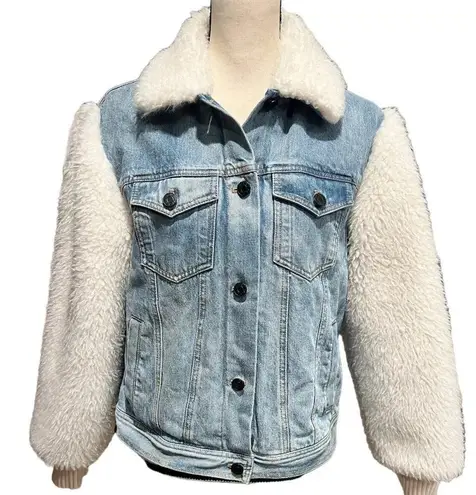 Rebecca Taylor LA VIE DENIM & FAUX FUR JACKET - LIGHT DENIM Size M