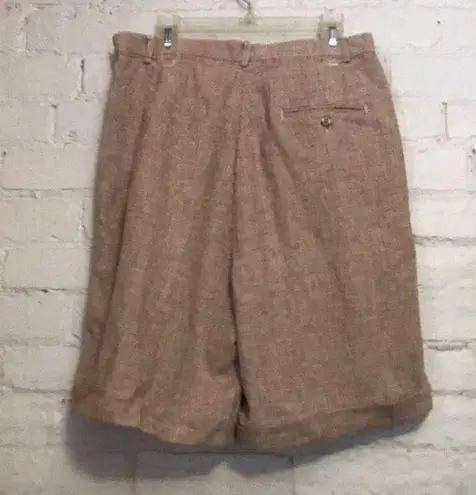 L.L.Bean  8 Vintage Linen Cotton High Waisted Pleated Brown Houndstooth Shorts