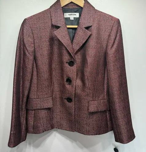 Jones Studio Vintage Y2K Metallic Black Red Silver Woven Button Front Blazer Clueless Preppy