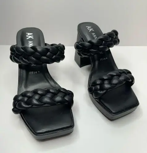 Anne Klein  Sandals Womens Size 5.5 Black Braided Double Strap Slip On Heels