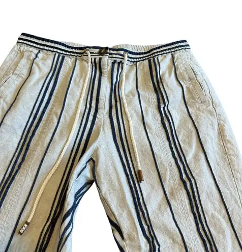 Soft Surroundings Bartley Linen Cotton Blend Pants Cropped Stripe Size Large