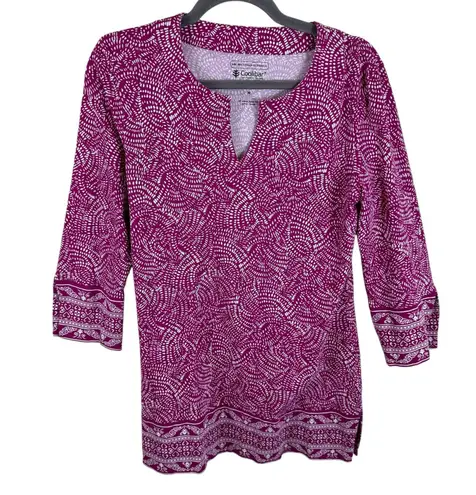 Coolibar St. Lucia Top UPF 50+ Raspberry White 3/4 Sleeve Top Made In India Sz M Pink Size M