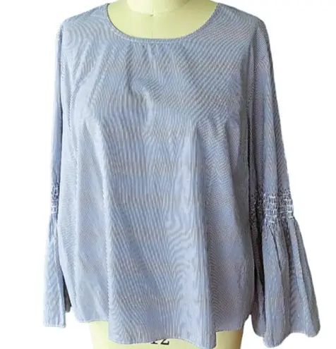 Falls Creek Crisp Cotton Blue & White Pinstripe Peasant Blouse ~ Plus Size 3X