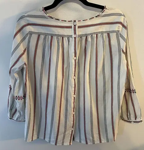 A loves A Embroidered Peasant Blouse Button Back Red/White/Blue Women Small Boho