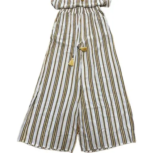 Pia Rossini Yellow Striped 2 Piece Wide Leg Pants Set Small