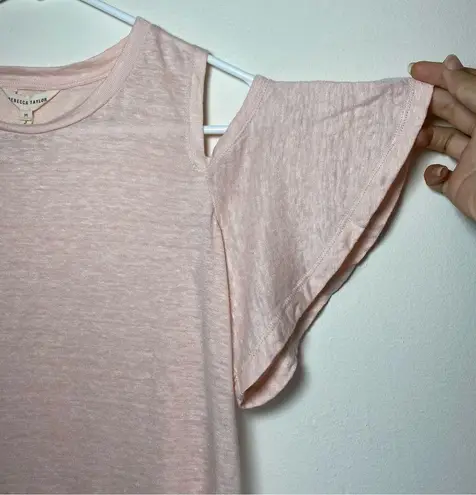 Rebecca Taylor Cold Shoulder Flutter Sleeve Linen Top Light Pink Sz Medium