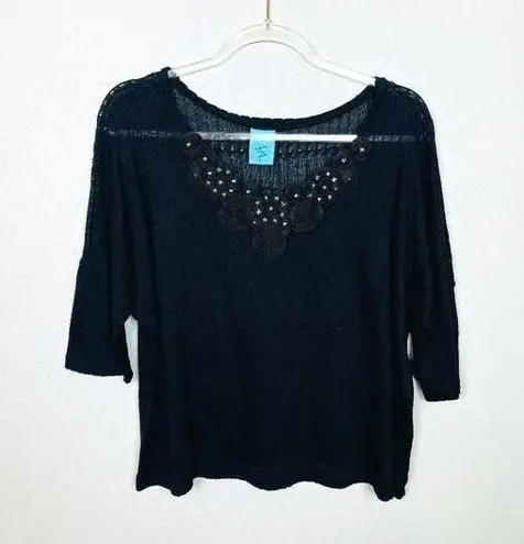 H.I.P. Black Loose Knit Crop Sweater Size L