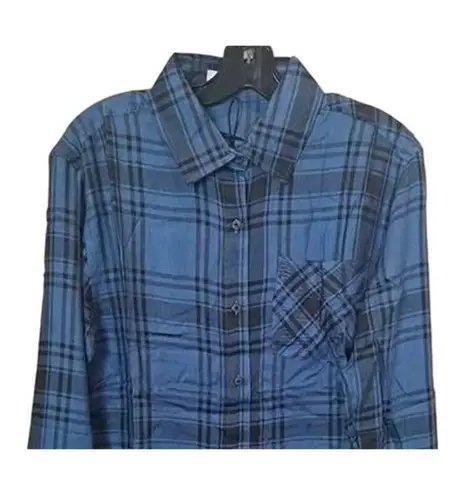 We Wore What NWT Blue Oversized Long Sleeve Plaid Boyfriend Button Shirt S M Blue