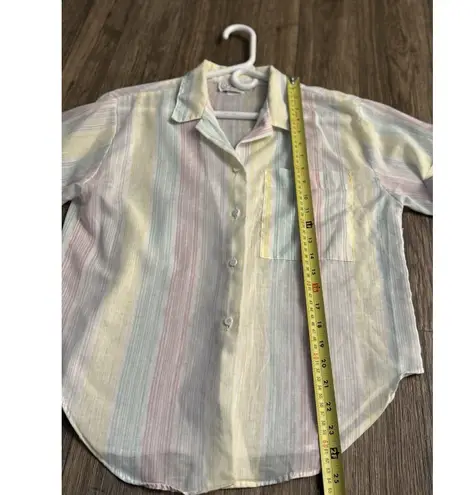 Vintage Oak Hill Women's Pastel Striped Pajama Collared Cotton Shirt Sz M Size M