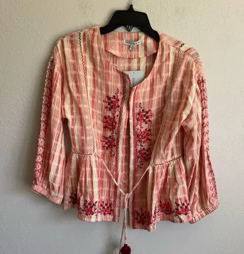 NWT Seen and Be Seen Red Cream Stripe Open Cardigan Blouse Womens S