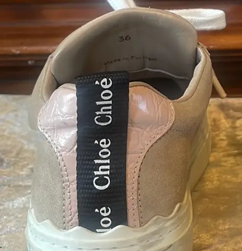 Chloé Lauren Leather Beige Blush Pink Scalloped Stacked Sneakers VGUC 6 / EUR 36