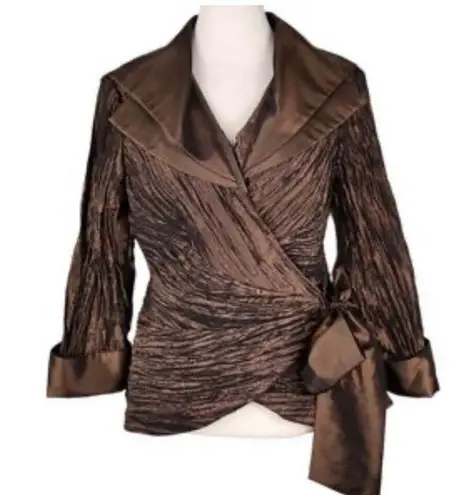 Cachet Formal Holiday Party Wrap Blouse Chocolate Taffeta size 6 Brown