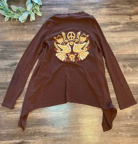 Ivy Jane Hippie Peace Dove Patch/Embroidered Brown Cardigan