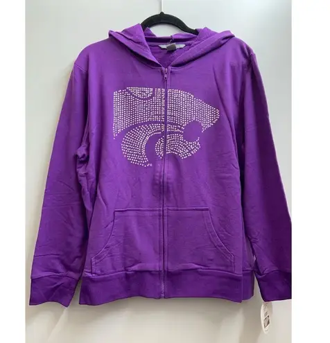 Women hoodie size XL purple 100% cotton full zip Kansas state logo rhinestones