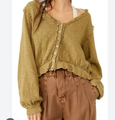 Free People  X We The Free Golden Road Cardigan Curly Willow Mustard Olive Crop