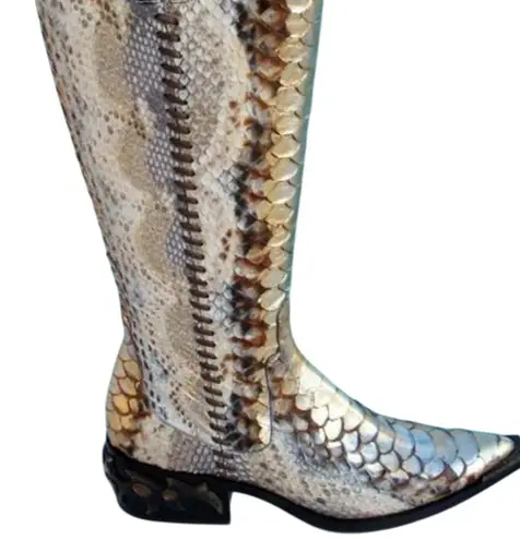 Donald Pliner Western Hand Painted Python Metallic Leather Boot Shoe NIB $1500 Gold Size 5