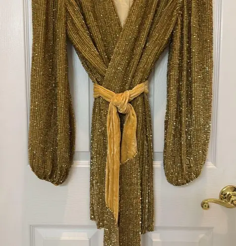 Retrofete Gabrielle Sequin Robe Dress in Gold Size Medium