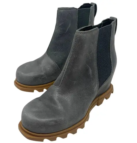 Sorel Joan of Arctic Wedge III Boots Womens 7.5 Gray Leather Chelsea Booties Lug
