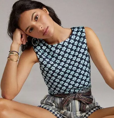 EVA FRANCO x Anthropologie Blue Floral Jacquard Top | L Size L