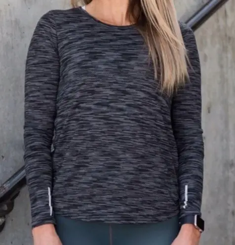 Zyia  Split Back Long Sleeve Athletic Workout Top: Charcoal Grey Spacedye