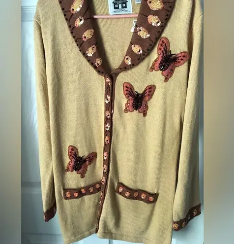 New Storybook Knits Women Sweater sz S button up Butterfly Embellished Cardigan