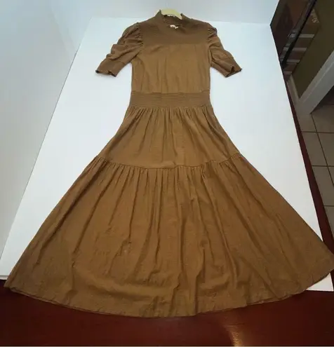 Nation Ltd Fabiana Easy Victorian Midi Dress Womens Size Medium Brown Drop Waist