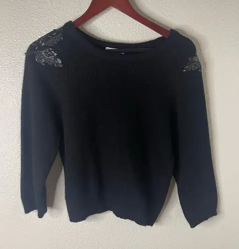 Vintage SML Sport Silk Angora Sweater Size Large Embellished Beaded 80s Black