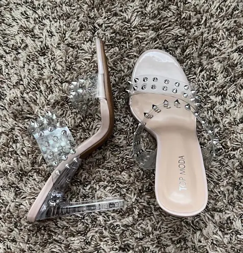 Top Moda Pink Nude Round Toe Studded Heel