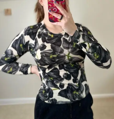 SAMANTHA SUNG Black and White Fitted Bodysuit Sweater Size M