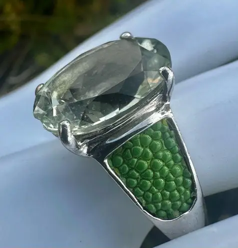 Chi by Falchi Sterling Ring w/ Green Prasiolite & Shagreen Inlay Silver