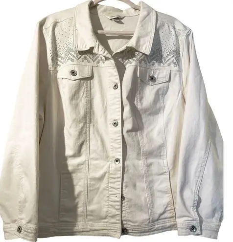 Christopher & Banks Curvy 3x White Denim Jean Jacket Rhinestone Embellishments