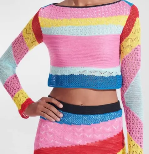 STAUD Rainbow Stripe Crochet Lumison Top Pink