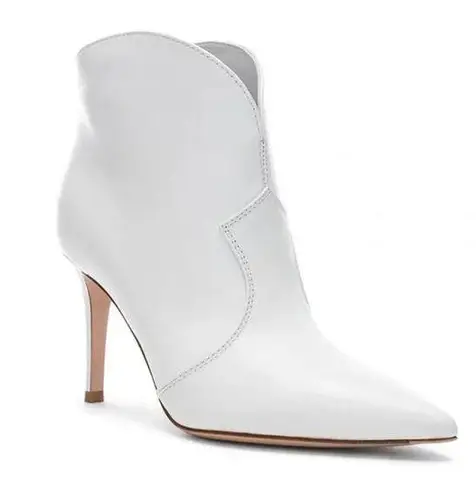 Gianvito Rossi Mable Leather Pointed Toe Western Ankle Boots White Women's 36.5