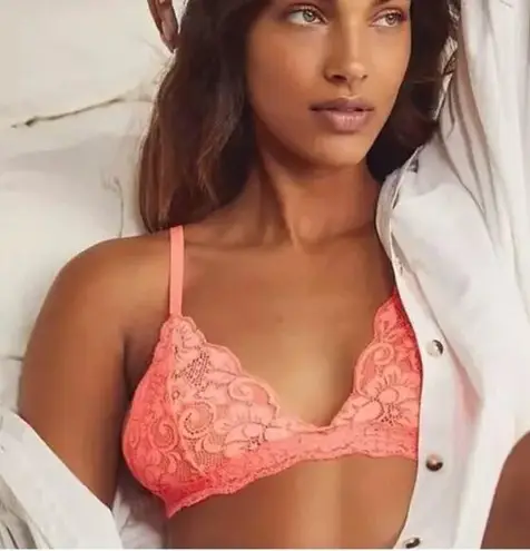 We Are HAH Chi Bralette Fried Salmon Pink Floral Lace Sheer Adjustable XS NEW