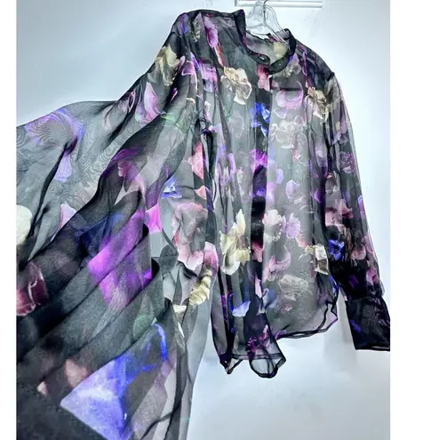 Equipment New Dark Floral Print 100% Silk Shirt Long Sleeved Md-Long Blouses Lg