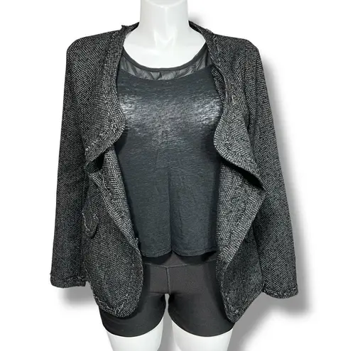 Depri Womens Tweed Blazer Jacket Open Front Long Sleeve Tailored Gray Black Larg