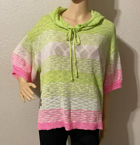 Bibi Rhyme Or Reason Lightweight Striped Hoodie Sweater Green Pink Size Medium