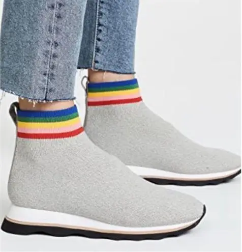 Loeffler Randall Scout Knit Sock Sneakers in Grey with Rainbow, size 7